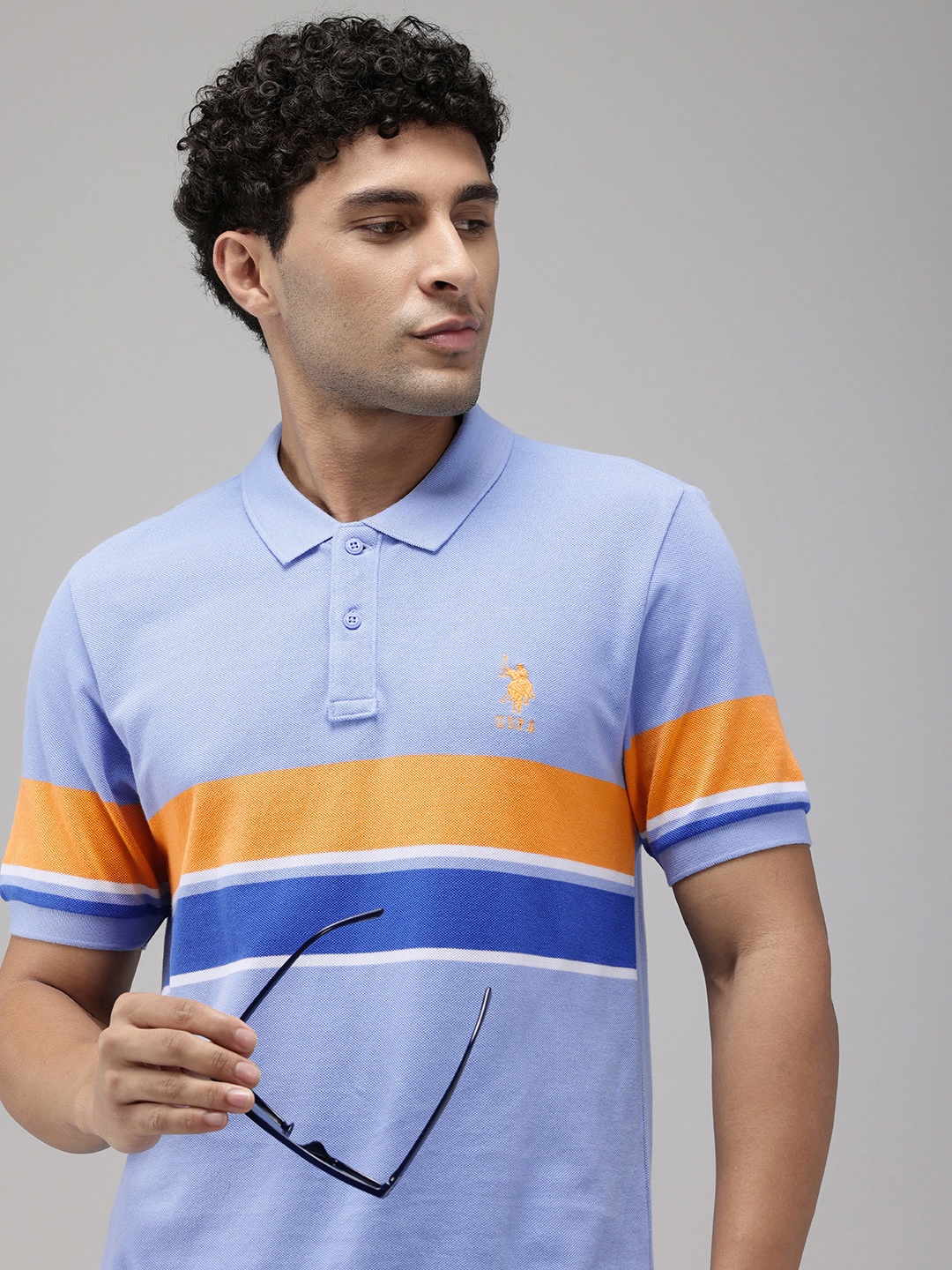 

U.S. Polo Assn. Striped Polo Collar Pure Cotton Slim Fit T-shirt, Blue