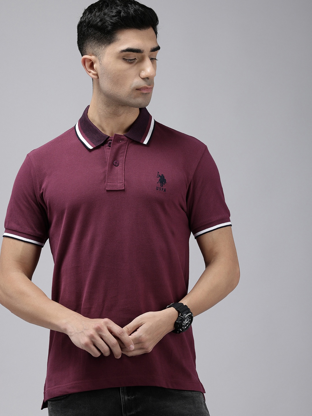 

U.S. Polo Assn. Polo Collar Pure Cotton Slim Fit T-shirt, Burgundy