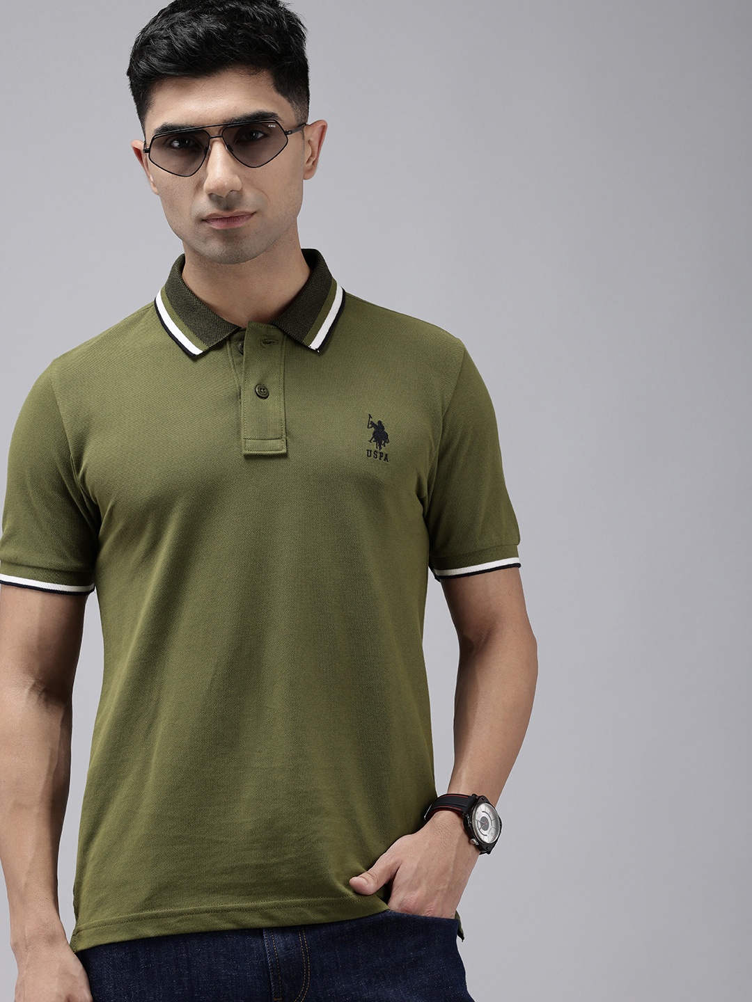 

U.S. Polo Assn. Pure Cotton Polo Collar Slim Fit T-shirt, Olive