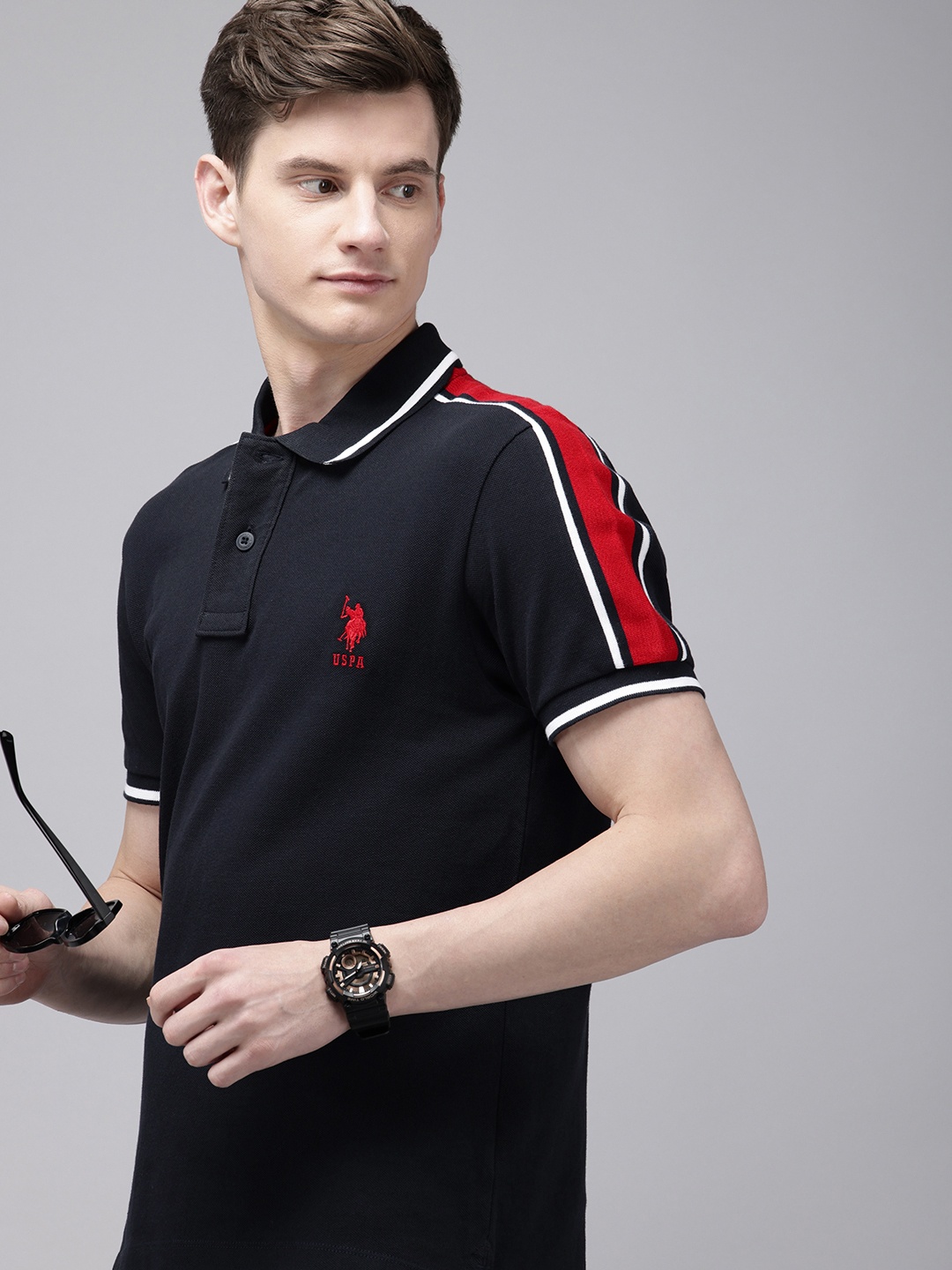 U.S. Polo Assn. Polo Collar Pure Cotton Slim Fit T-shirt, Navy blue