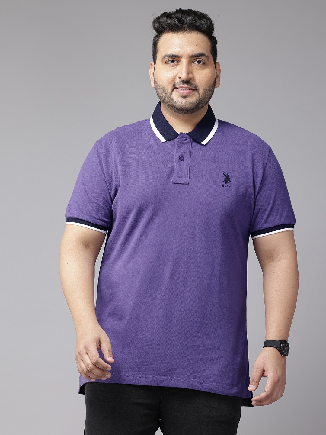 

U.S. Polo Assn. Plus-Size Polo Collar Pure Cotton Slim Fit T-shirt, Purple