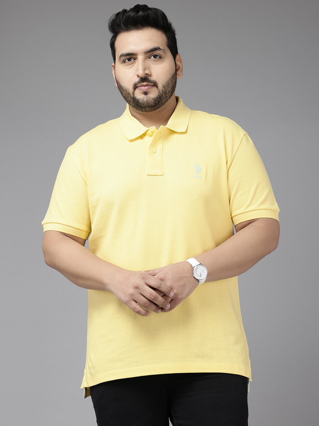 

U.S. Polo Assn. Plus Size Polo Collar Slim Fit Pure CottonT-shirt, Yellow