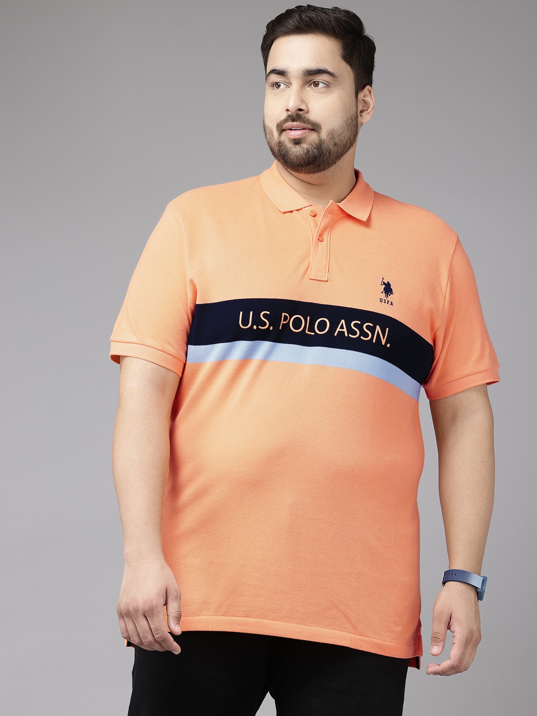 

U.S. Polo Assn. Typography Polo Collar Pure Cotton T-shirt, Orange