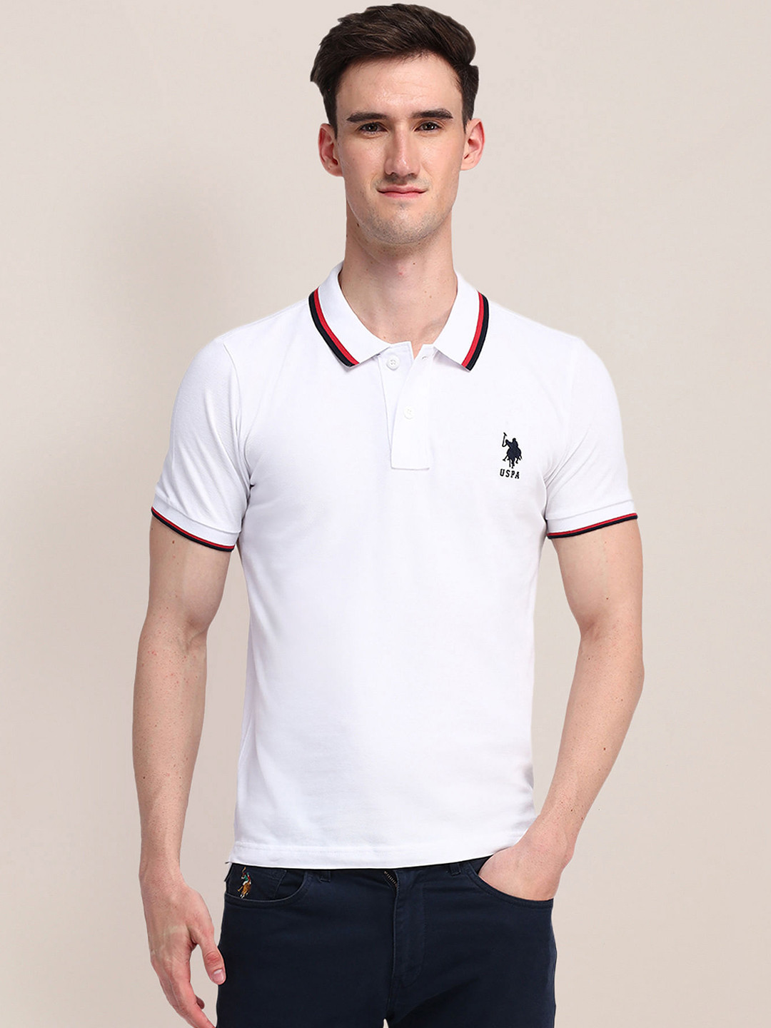 

U.S. Polo Assn. Polo Collar Pure Cotton Slim Fit T-shirt, White