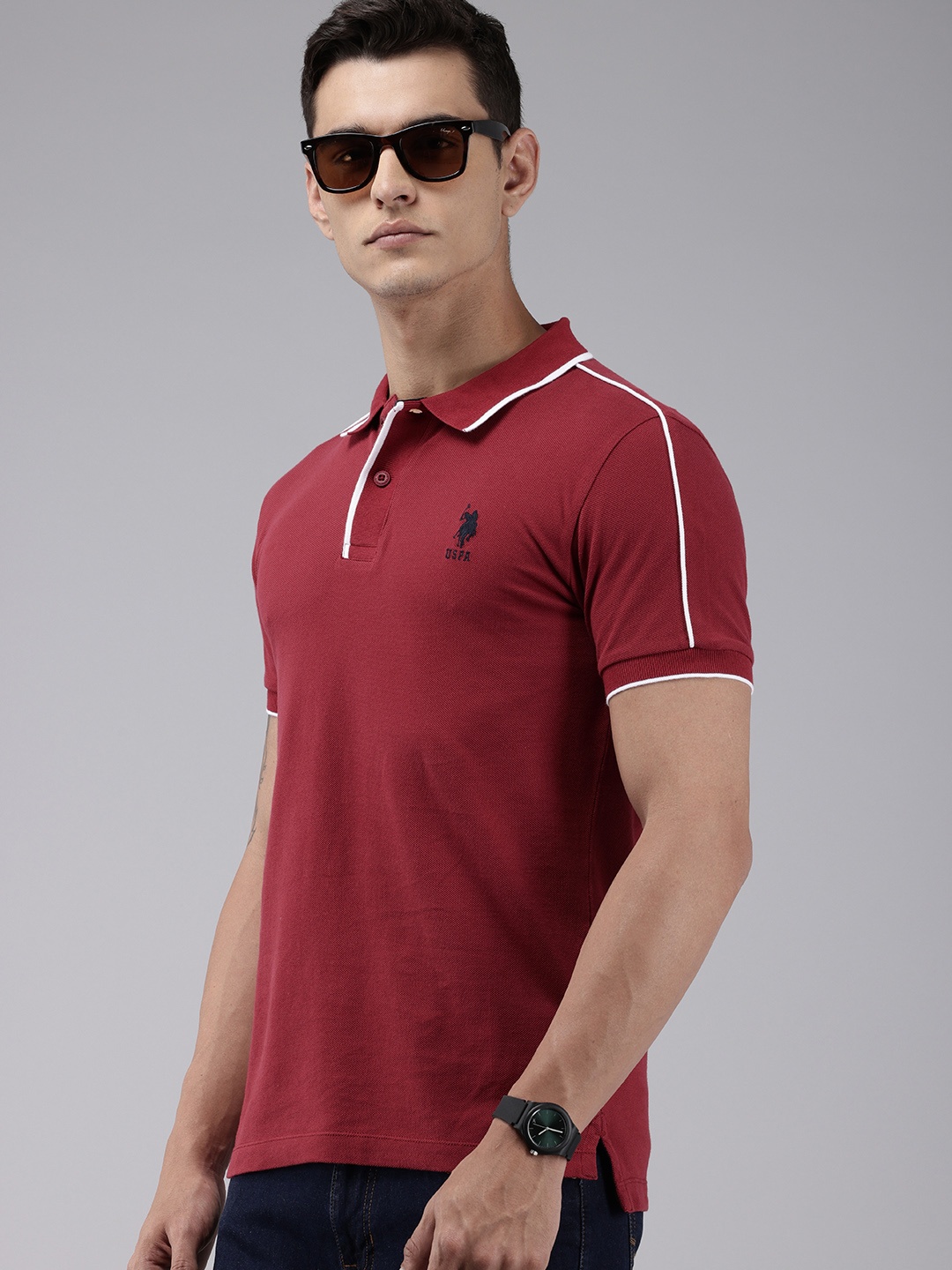 

U.S. Polo Assn. Polo Collar Pure Cotton Slim Fit T-shirt, Maroon