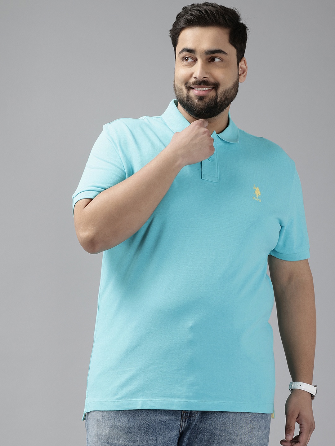 

U.S. Polo Assn. Plus Size Polo Collar Pure Cotton T-shirt, Blue