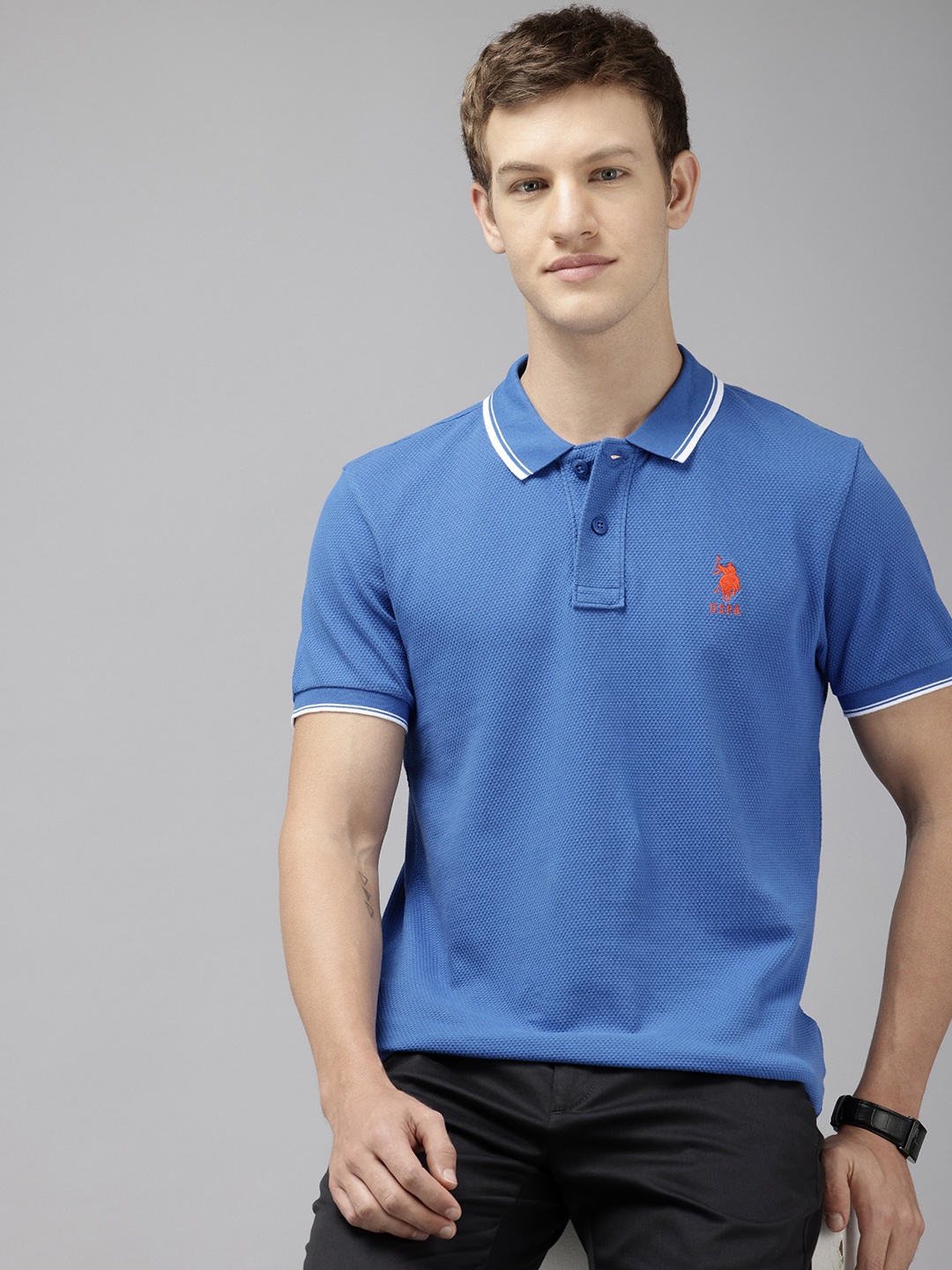 

U.S. Polo Assn. Polo Collar Pure Cotton Slim Fit T-shirt, Blue