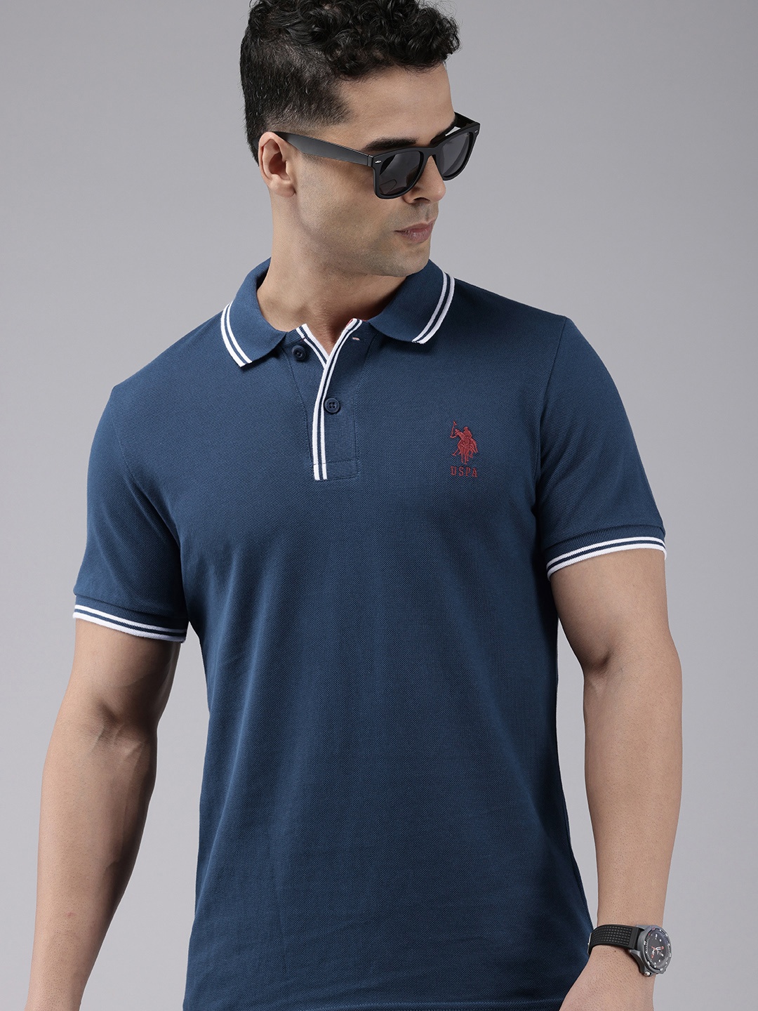 

U.S. Polo Assn. Polo Collar Pure Cotton Slim Fit T-shirt, Navy blue