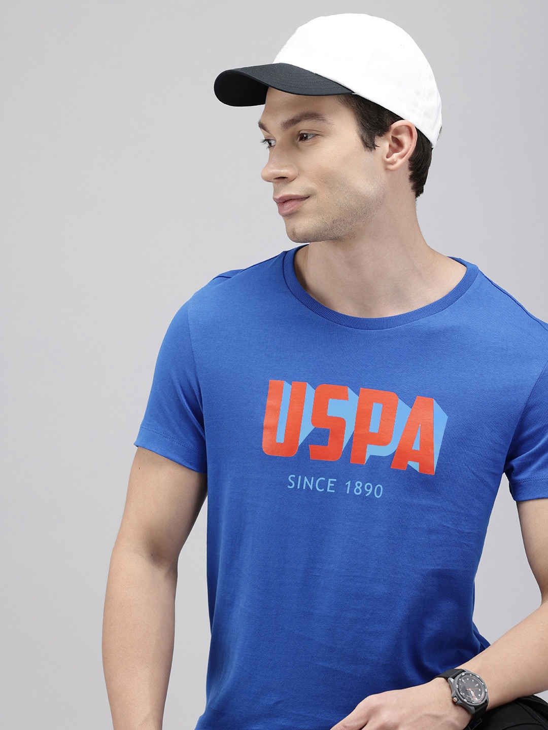 

U.S. Polo Assn. Pure Cotton Brand Logo Printed Slim Fit T-shirt, Blue