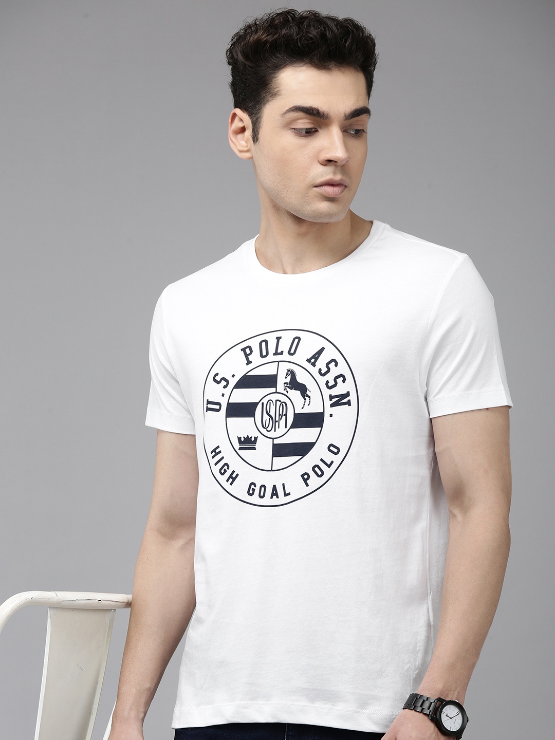 

U.S. Polo Assn. Pure Cotton Brand Logo Printed Slim Fit T-shirt, White