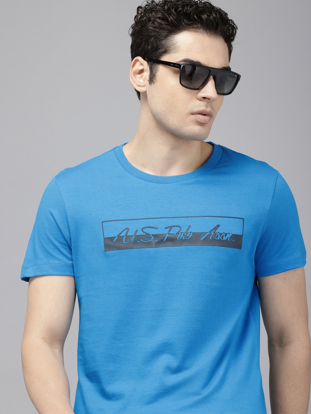 

U.S. Polo Assn. Pure Cotton Brand Logo Printed Slim Fit T-shirt, Blue