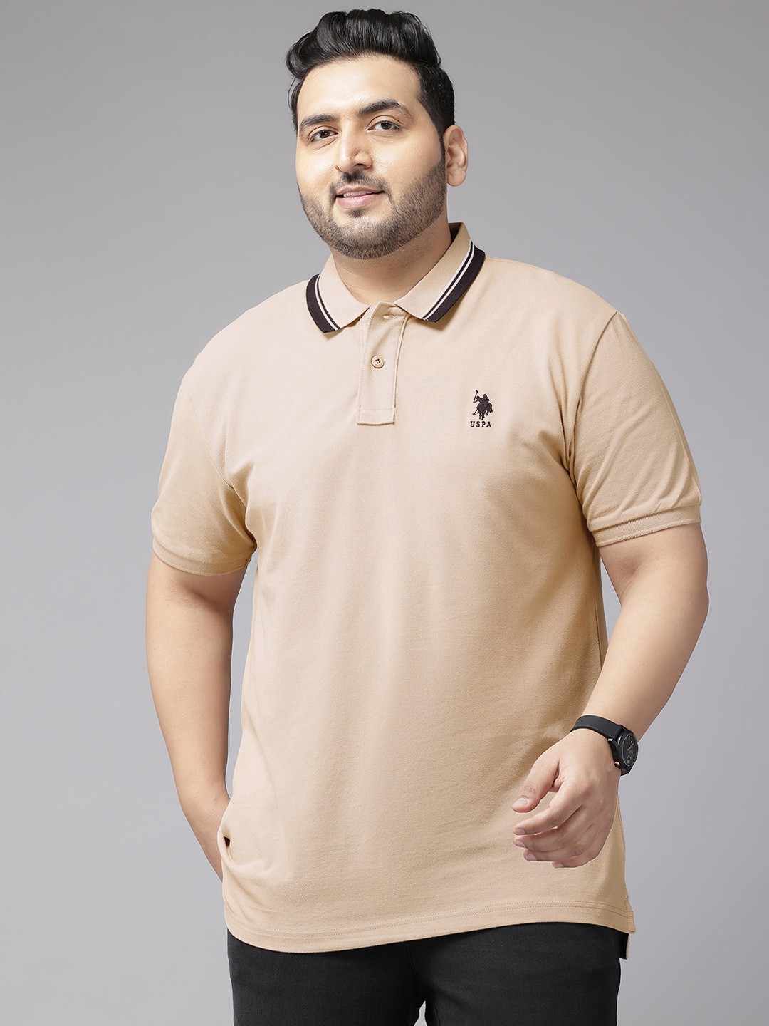 

U.S. Polo Assn. Plus-Size Polo Collar Pure Cotton Slim Fit T-shirt, Beige