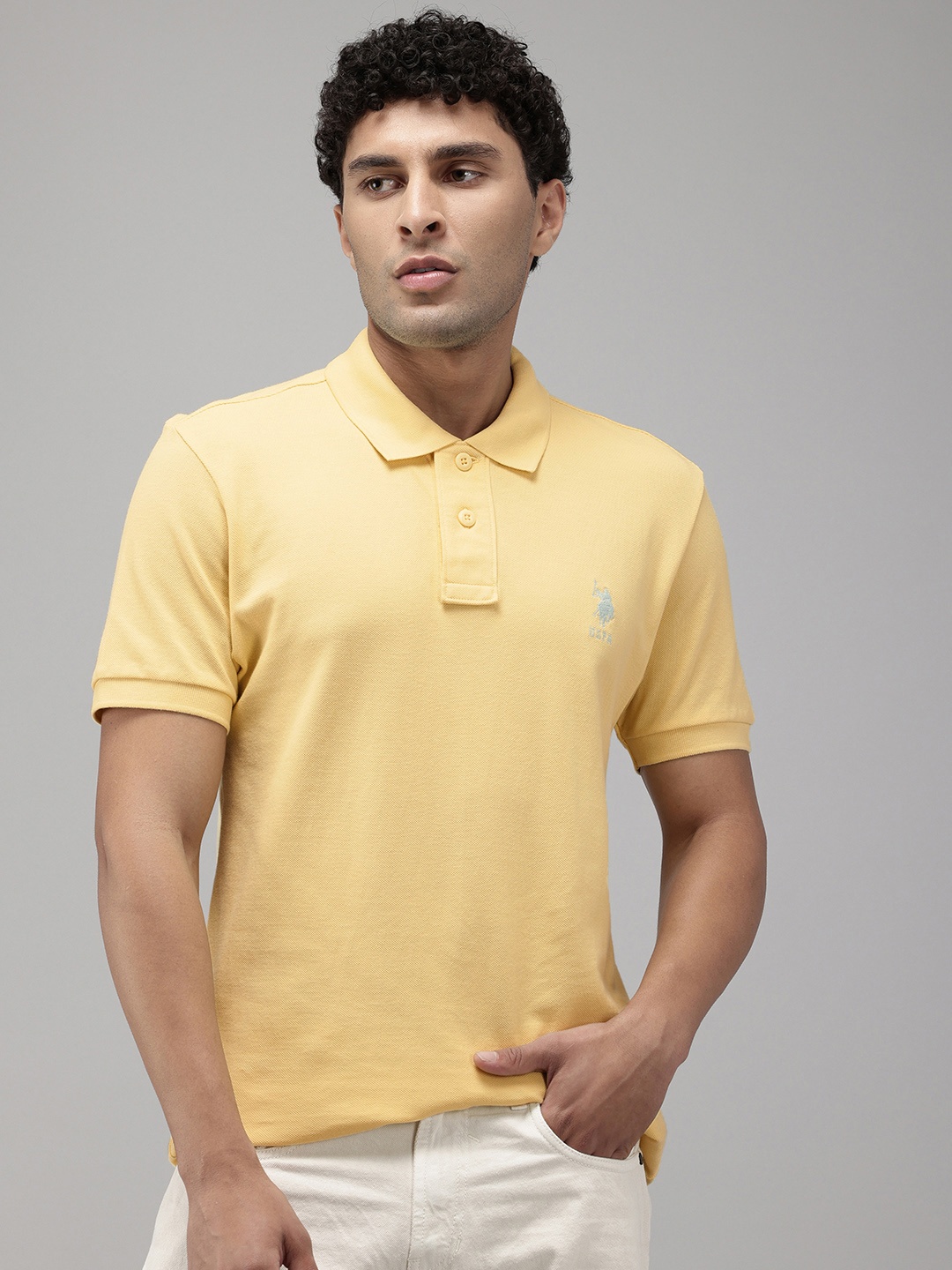 

U.S. Polo Assn. Polo Collar Pure Cotton Slim Fit T-shirt, Yellow