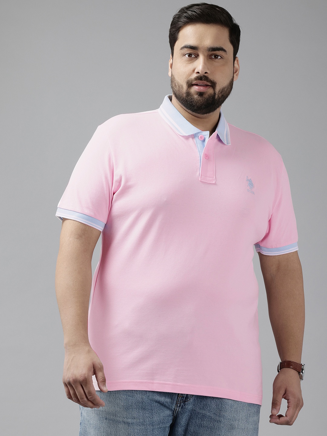 

U.S. Polo Assn. Plus Size Polo Collar Pure Cotton T-shirt, Pink