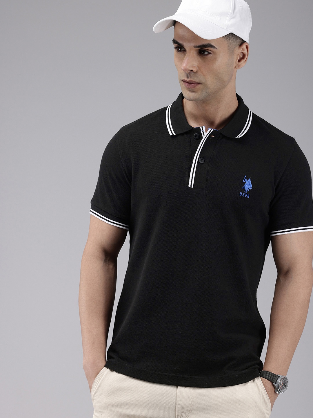 

U.S. Polo Assn. Polo Collar Pure Cotton Slim Fit T-shirt, Black