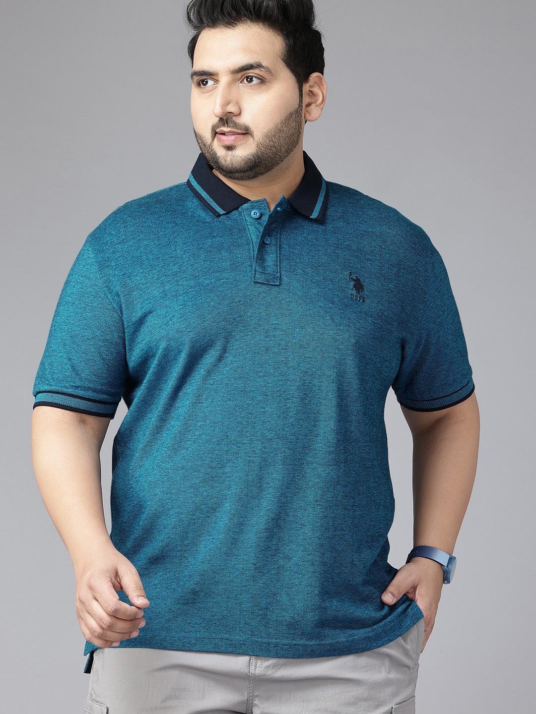

U.S. Polo Assn. Plus Size Pure Cotton Polo Collar T-shirt, Blue