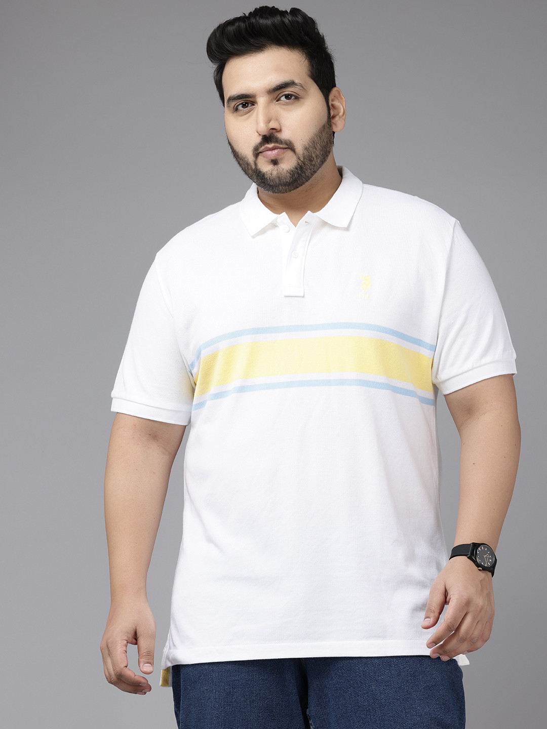 

U.S. Polo Assn. Striped Polo Collar Pure Cotton T-shirt, White