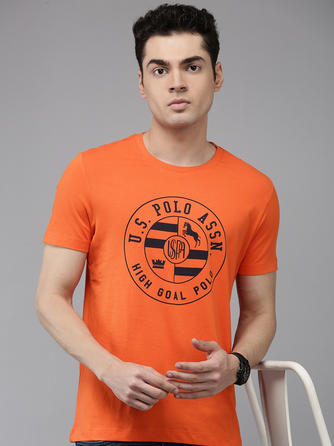 

U.S. Polo Assn. Pure Cotton Brand Logo Printed Slim Fit T-shirt, Rust