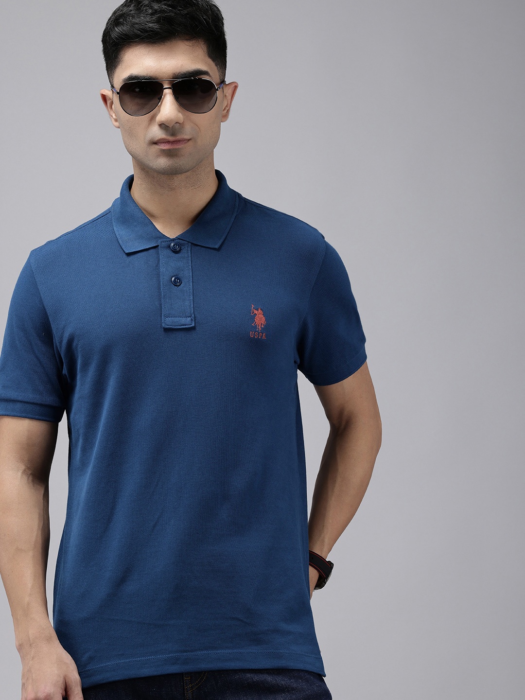 

U.S. Polo Assn. Polo Collar Pure Cotton Slim Fit T-shirt, Blue
