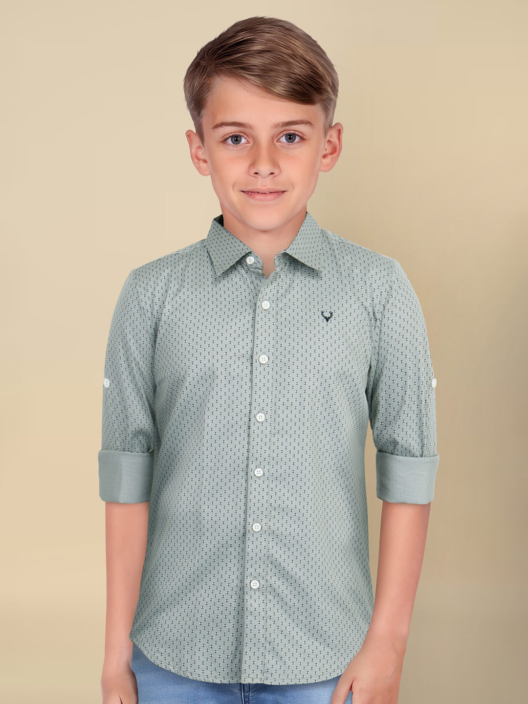 

Allen Solly Junior Boys Spread Collar Micro Ditsy Printed Cotton Slim Fit Casual Shirt, Grey