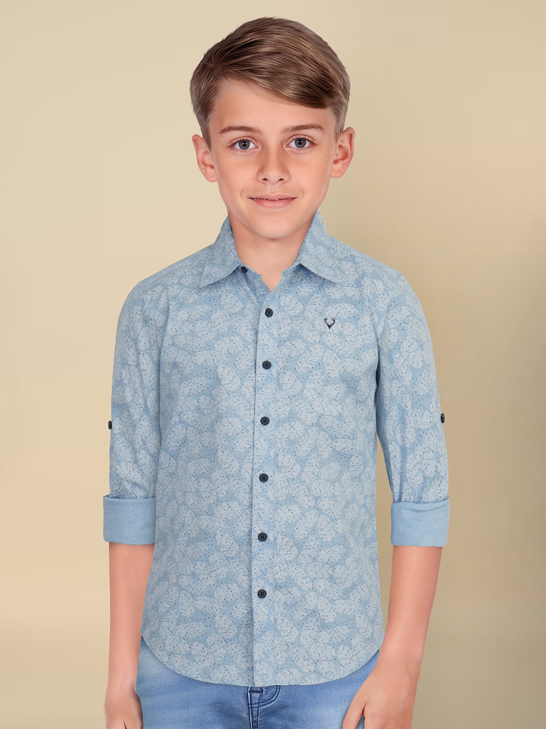 

Allen Solly Junior Boys Spread Collar Floral Printed Cotton Slim Fit Casual Shirt, Blue