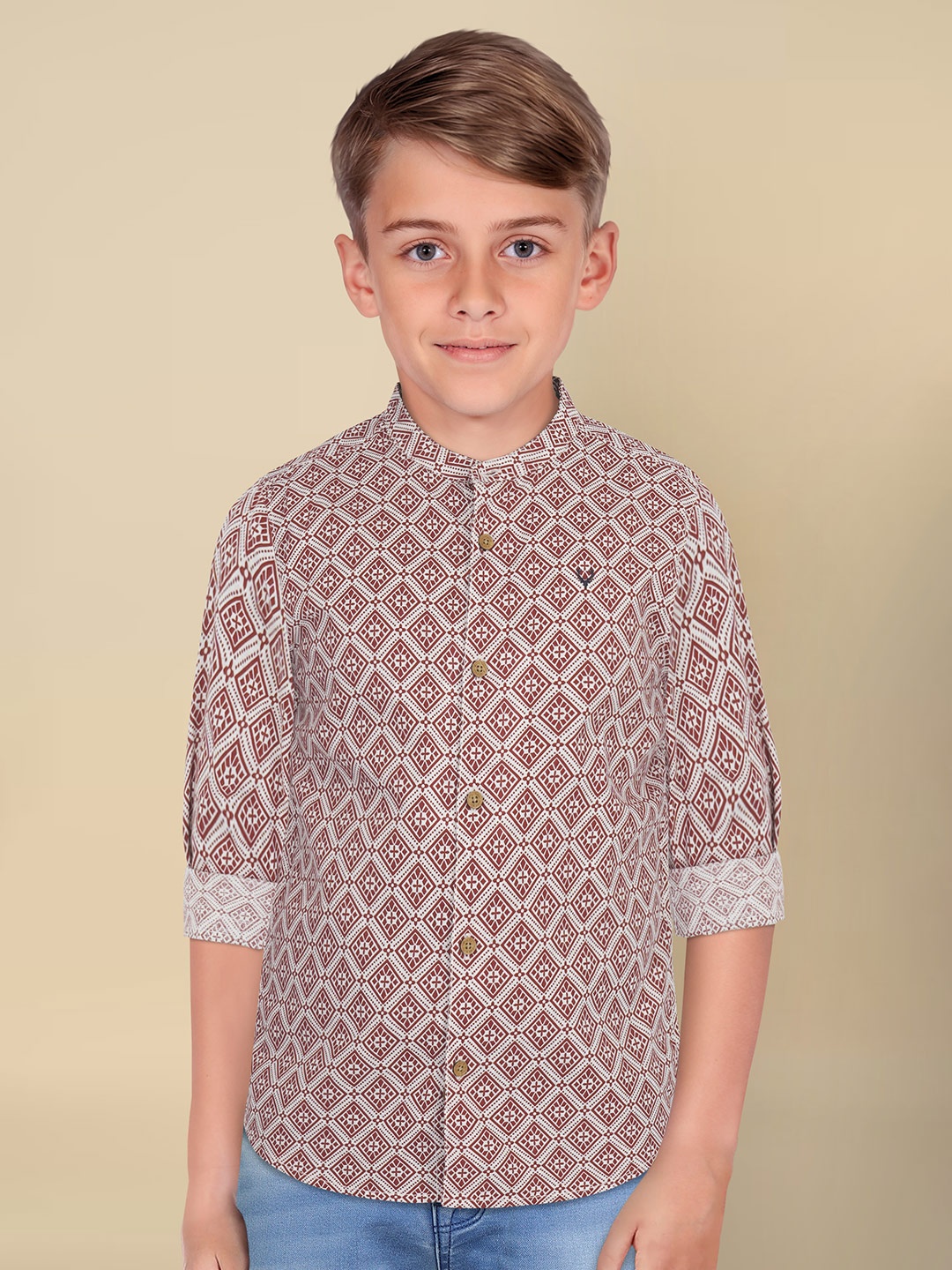 

Allen Solly Junior Boys Band Collar Ethnic Printed Cotton Casual Shirt, Maroon