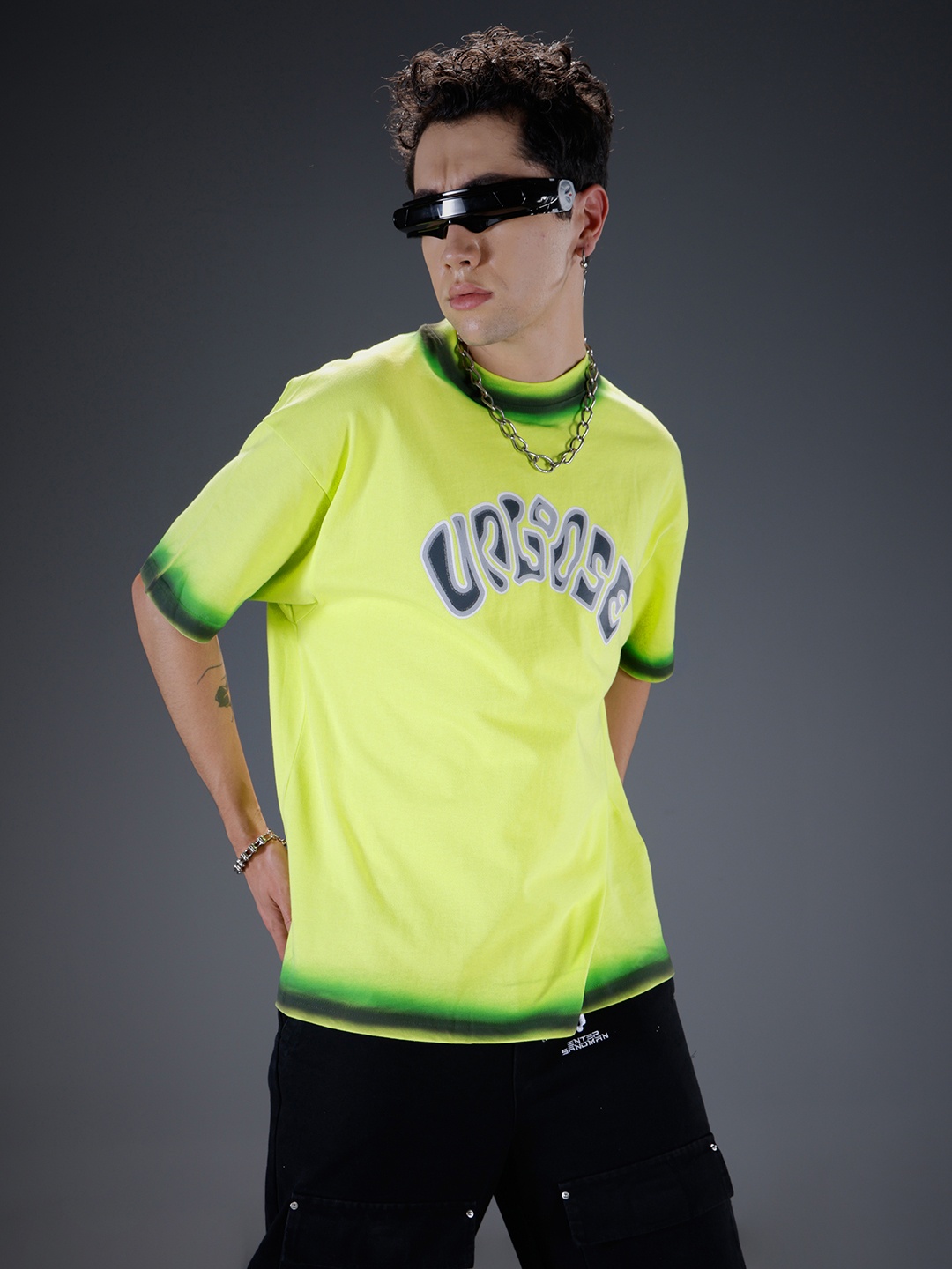 

SOKO STREET Typography Printed Oversized T-shirt, Fluorescent green