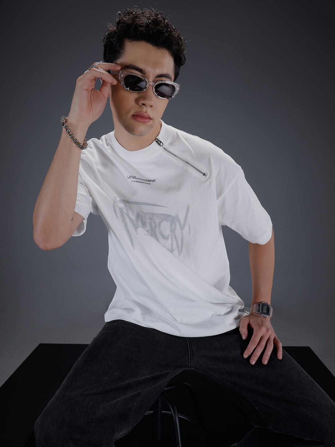 

SOKO STREET Typography Printed Oversized T-shirt, White