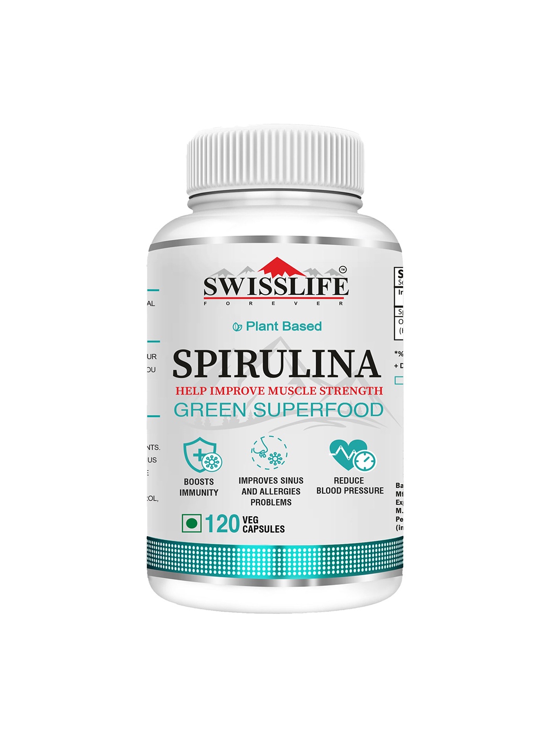 

Swisslife Forever Spirulina 2000mg Capsules for Muscle Strength - 120 Capsules, White