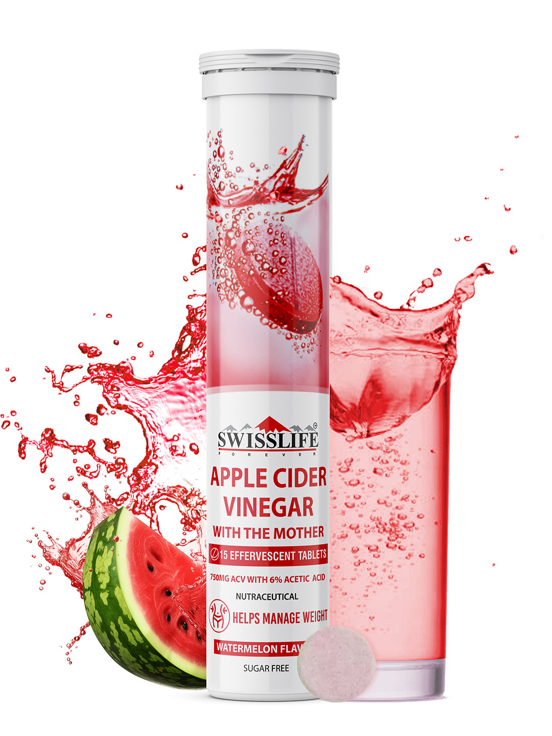 

Swisslife Forever Watermelon Flavoured Apple Cider Vinegar Tablets - 15 Tablets, White