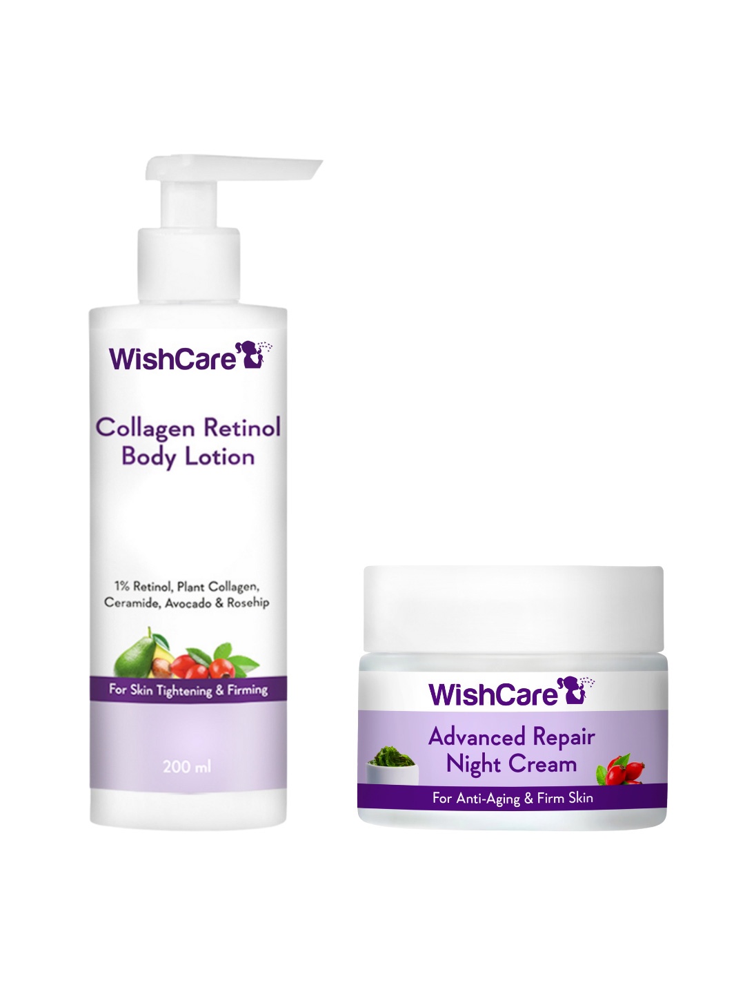 

WishCare Collagen Retinol Body Lotion 200ml & Advanced Repair Night Cream 50g, Purple