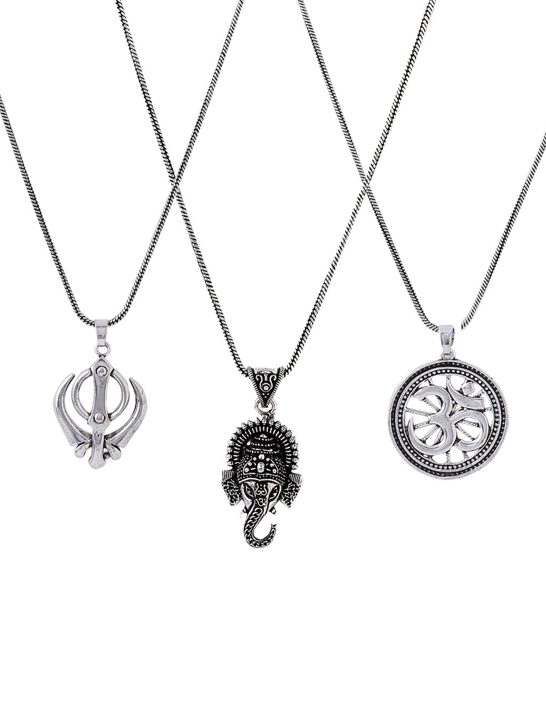 

VIRAASI Men Set Of 3 Pendant With Chain, Silver