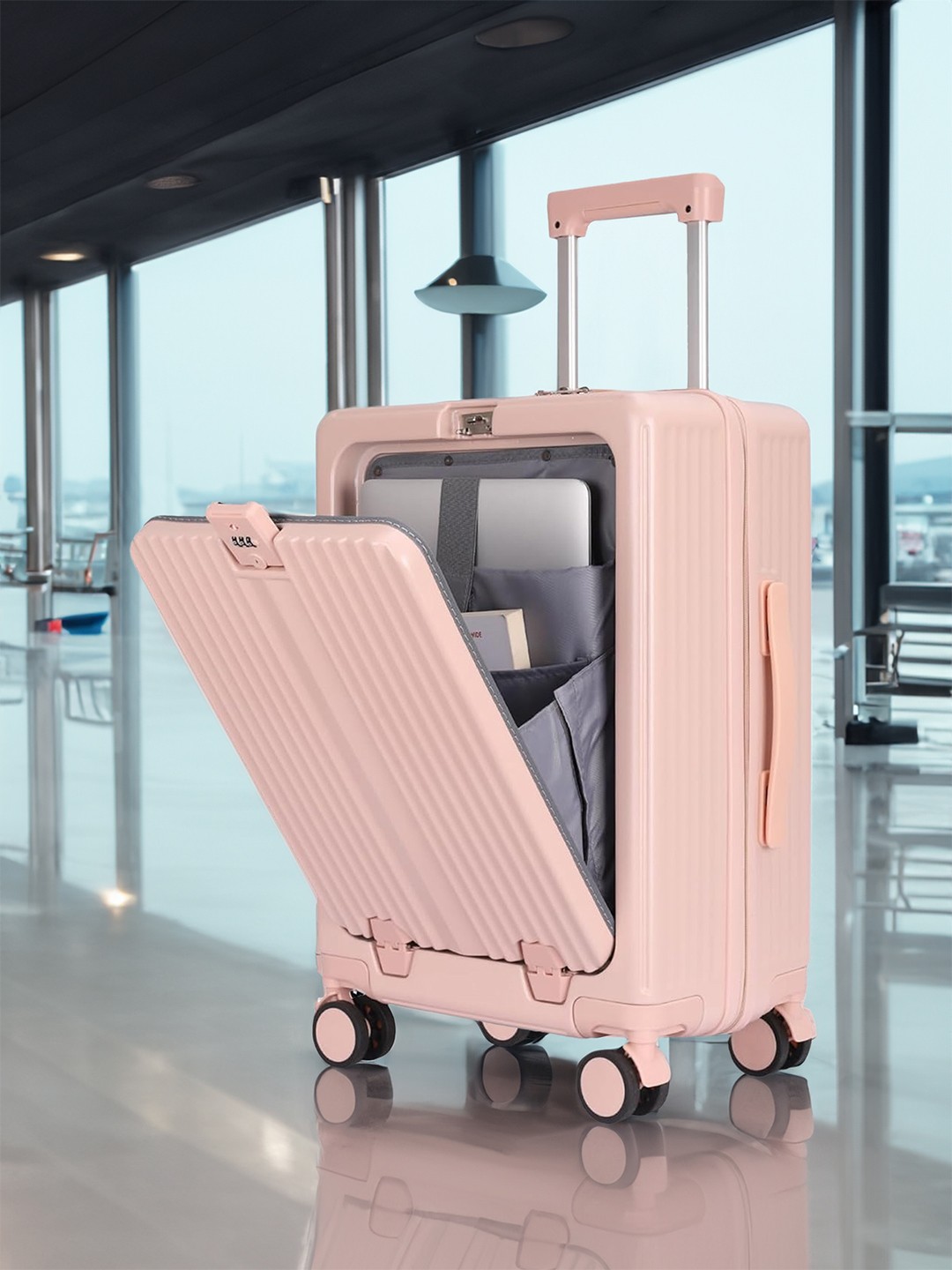 THE CLOWNFISH Wanderlux Textured Hard Sided Trolley Bag, Pink