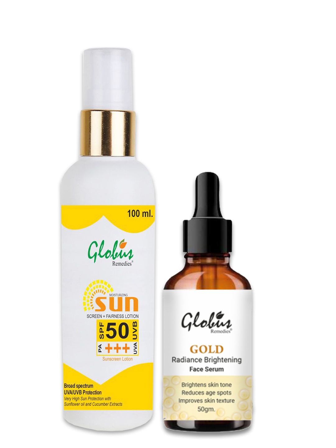 

Globus naturals Summer Sizzle Sunscreen Lotion SPF 50++- 100 ml & Gold Face Serum 50 ml, Off white