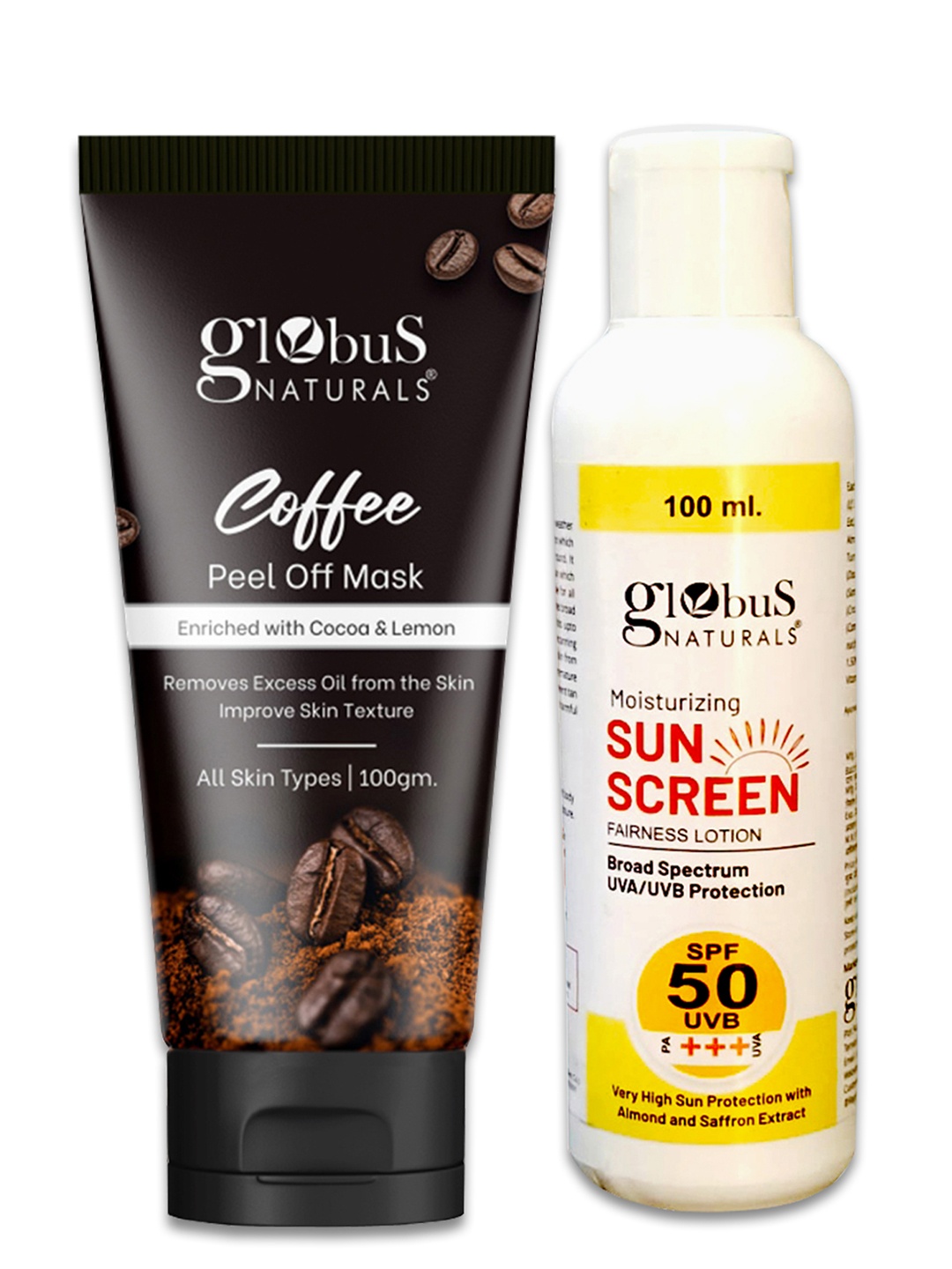 

Globus naturals Set Of 2 Sunscreen Lotion-100ml & Peel Off Mask- 100gm, Off white