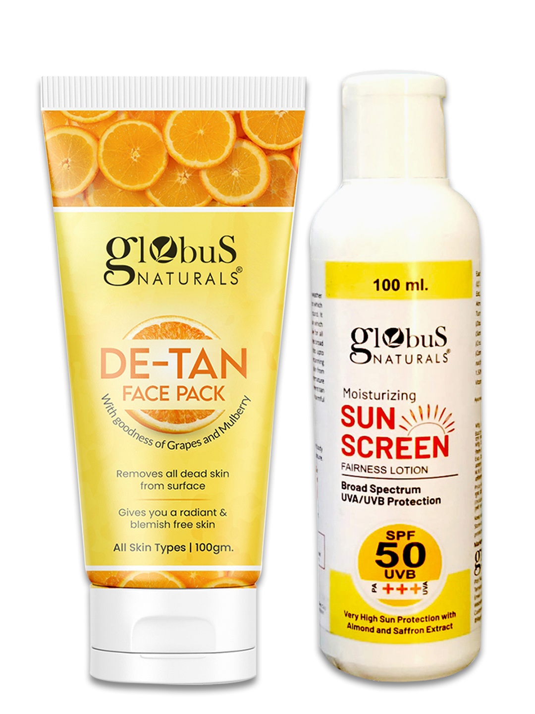 

Globus naturals Summer Sizzle Sunscreen Lotion SPF 50++ & De Tan Face Pack -100ml Each, Off white