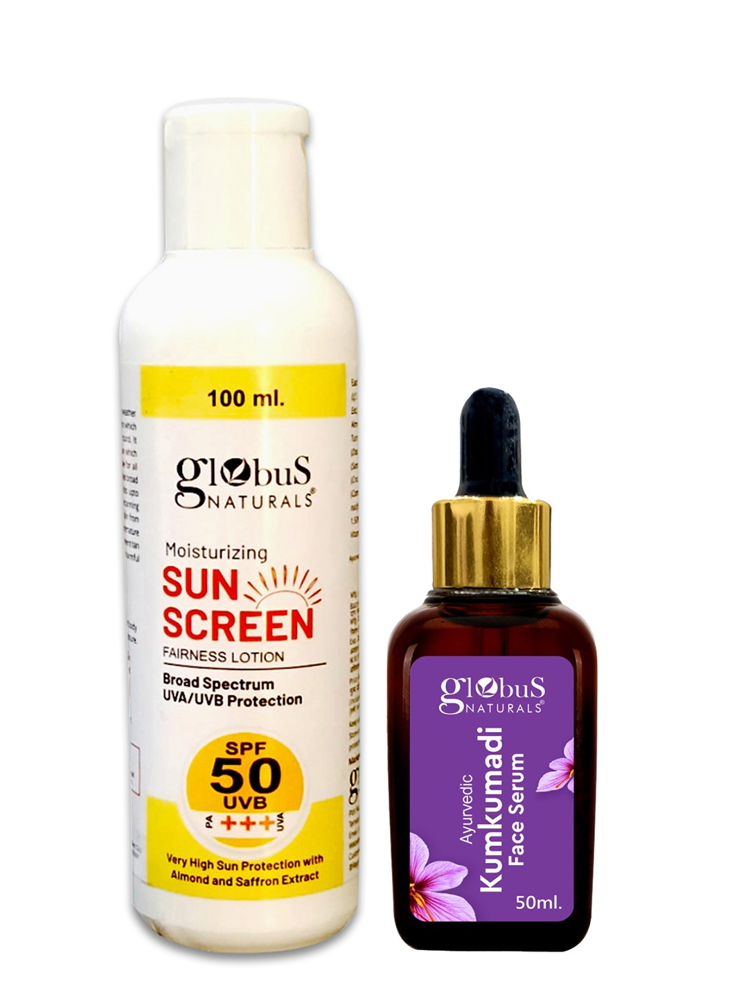 

Globus naturals Summer Sizzle Sunscreen Lotion SPF 50++-100ml & Kumkumadi FaceSerum-50ml, Off white