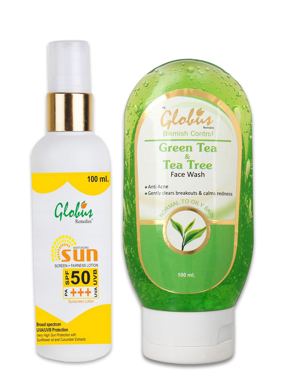 

Globus naturals Summer Sizzle Sunscreen Lotion SPF 50++ & Green Tea Face Wash-100g Each, Off white