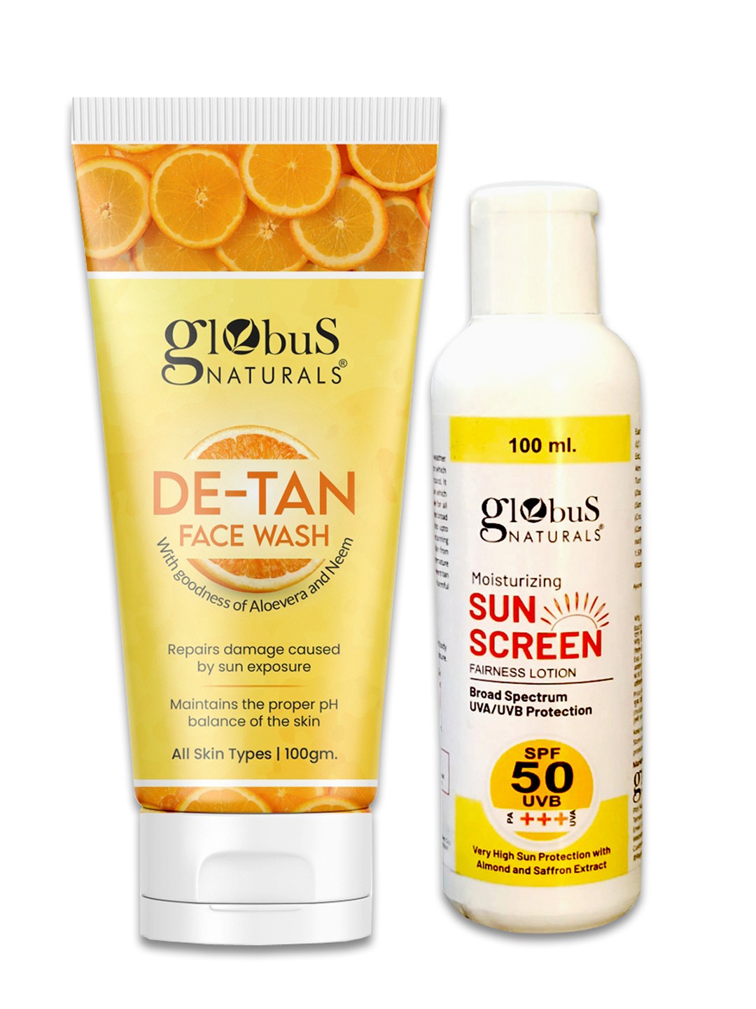 

Globus naturals Summer Sizzle Sunscreen Lotion SPF 50++ & De-Tan Face Wash-100ml Each, Off white