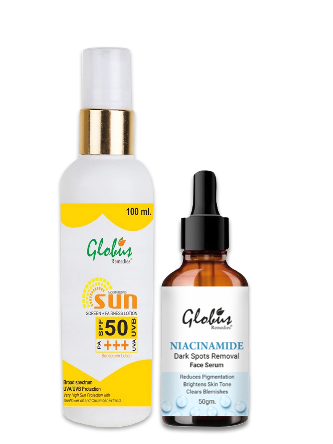 

Globus naturals 2Pc Sunscreen Lotion SPF 50++ 100 ml & Niacinamide Face Serum 50 ml Combo, Off white