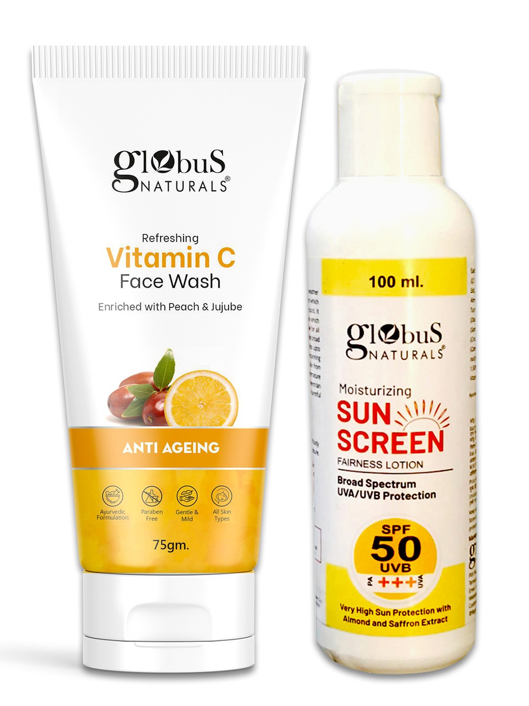 

Globus naturals Summer Sizzle Sunscreen Lotion SPF 50++ 100 ml & Vitamin C Face Wash 75g, Off white