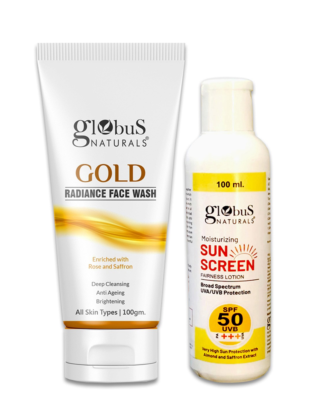 

Globus naturals Summer Sizzle Sunscreen Lotion SPF 50++ & Gold Face Wash -100ml Each, Off white