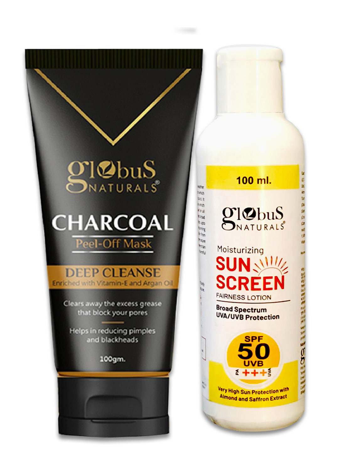 

Globus naturals Summer Sizzle Sunscreen Lotion SPF 50++ & Charcoal PeelOff Mask-100g Each, Off white