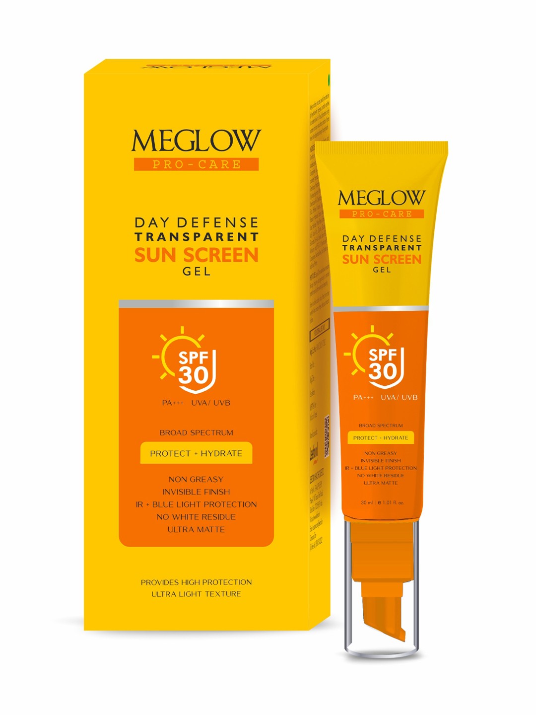 

MEGLOW Pro-Care Day Defence Broad Spectrum SPF 30 Sunscreen Gel 30ml, Yellow