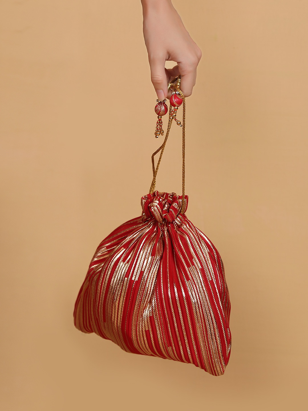 

MODARTA Striped Potli Clutch, Red