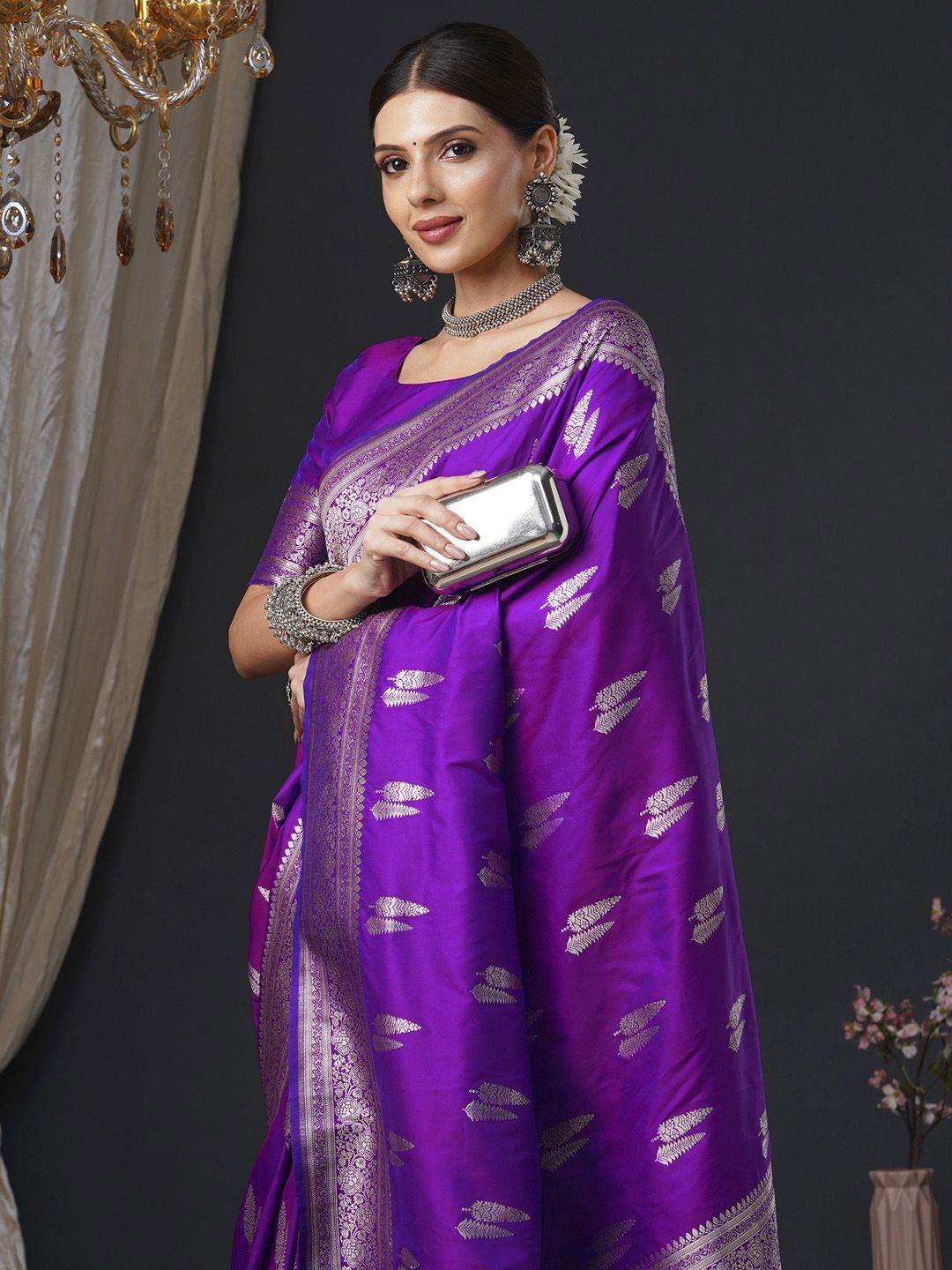 

Anouk Ethnic Motifs Zari Banarasi Saree, Purple