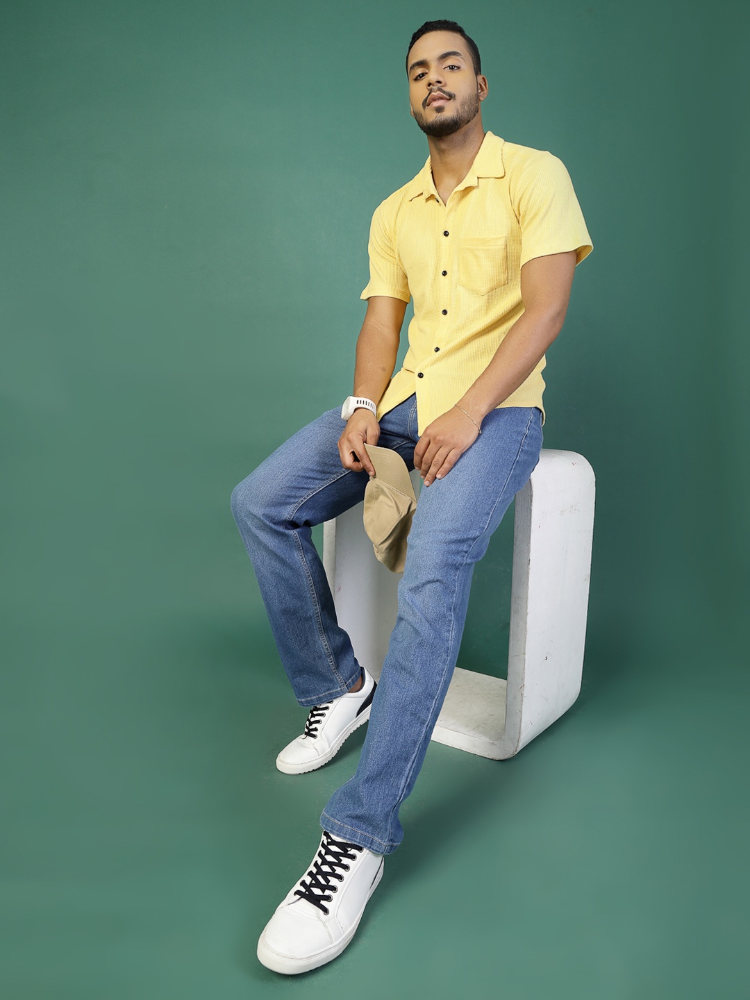 

Rigo Comfort Men Solid Cuban Collar Slim Fit Casual Shirt, Yellow