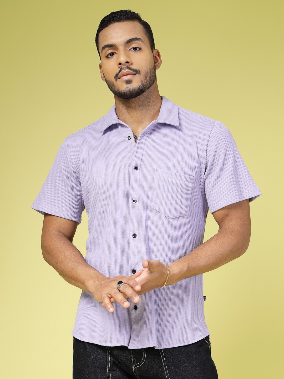 

Rigo Comfort Men Solid Spread Collar Slim Fit Casual Shirt, Purple