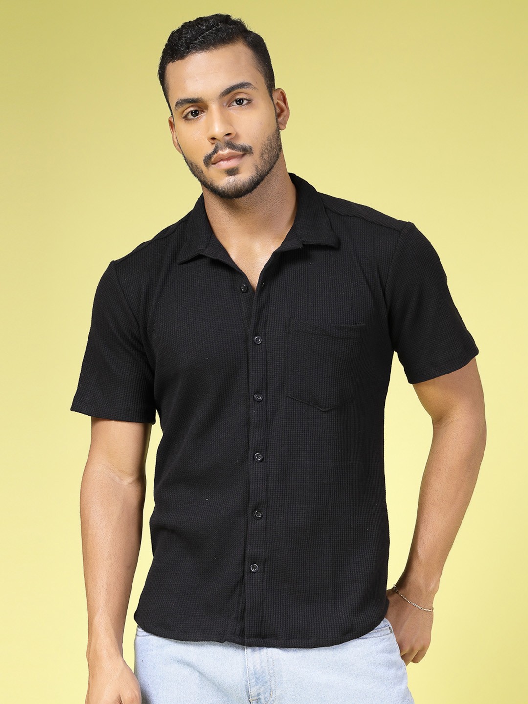 

Rigo Comfort Men Solid Spread Collar Slim Fit Casual Shirt, Black
