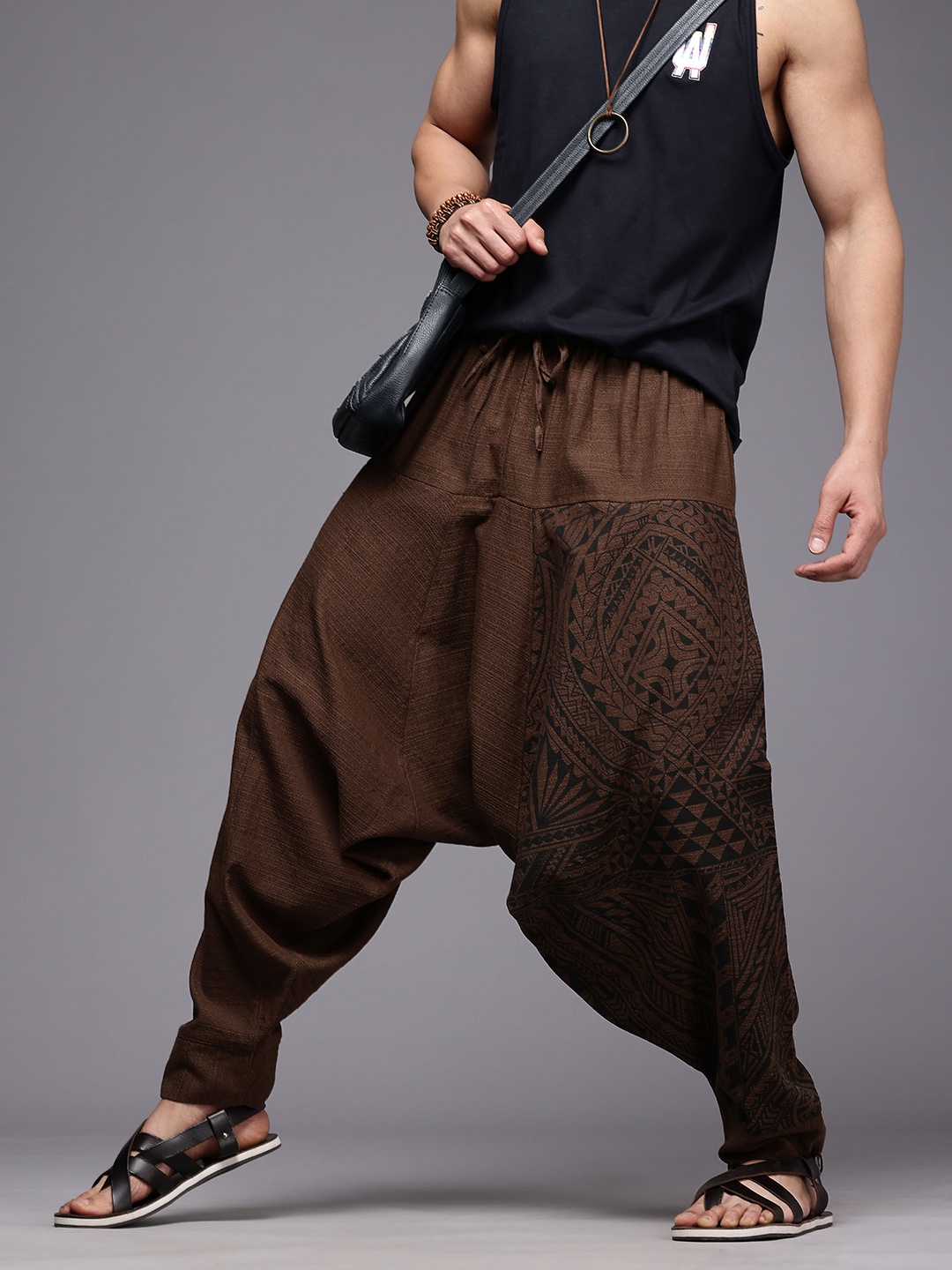 

The Veshti Company Printed Loose Fit Pure Cotton Harem Pants, Brown